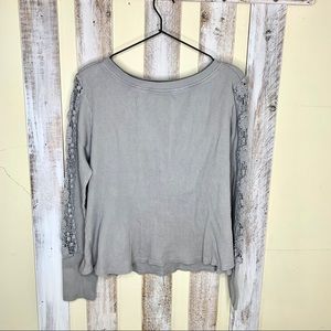Sundance Light Gray Lace-Trim Long Sleeve Top